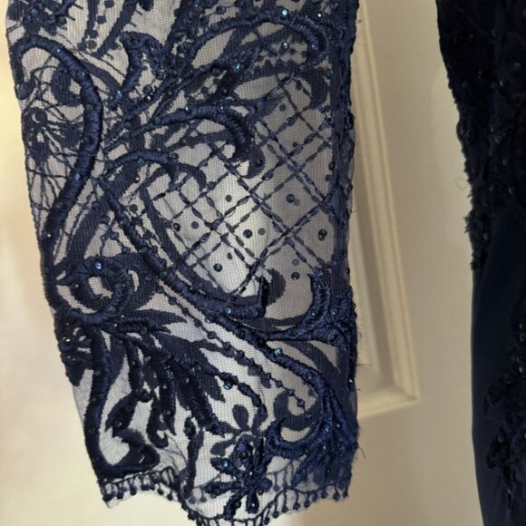 Juliet Womens Plus Bead Tea Length Dress 18W Navy Blue Sheer Lace Modest Midi 1X - Picture 7 of 15